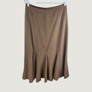 Vintage Full Circle Midi Skirt 32" Waist Brown Pleated Modest Office Western